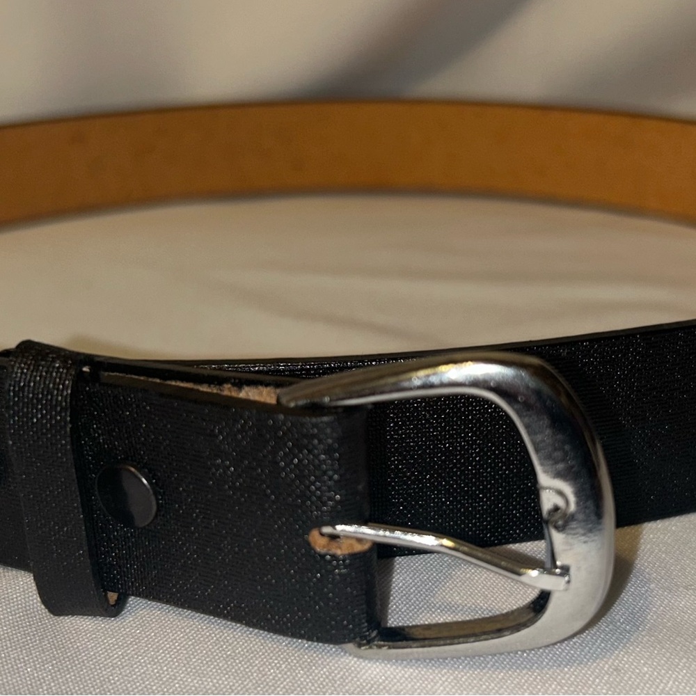 Classic Black Leather Belt with Silver Buckle